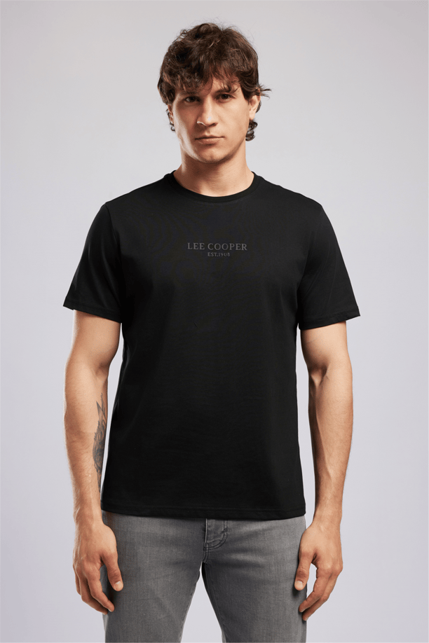 OSWALD Erkek Regular Fit %100 Pamuk Baskılı Bisiklet Yaka T-Shirt Siyah