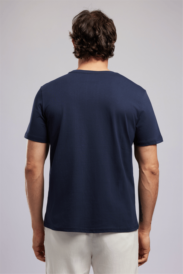 OSWALD Erkek Regular Fit %100 Pamuk Baskılı Bisiklet Yaka T-Shirt Mavi