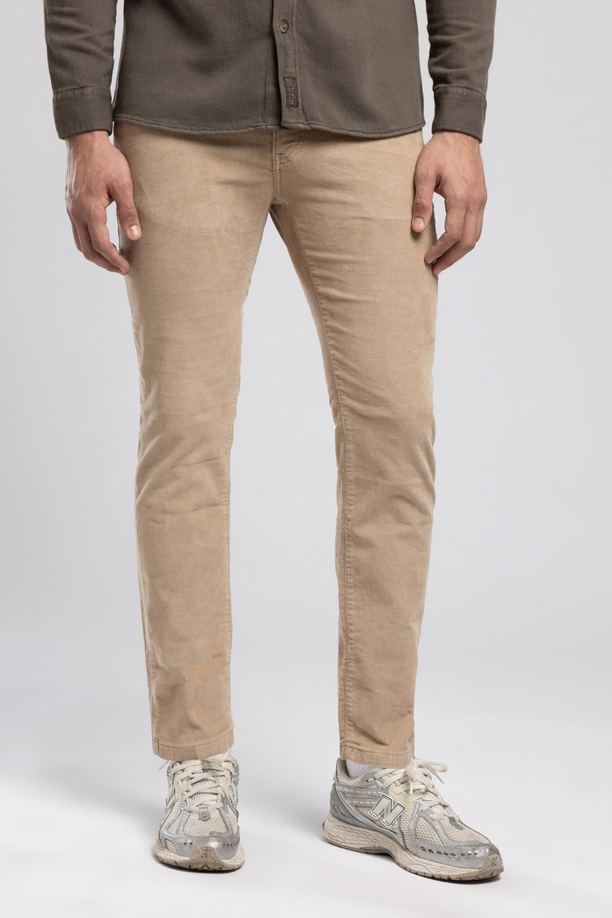 Pierce Normal Bel Dar Kesim Düz Paça Bej Erkek Pantolon