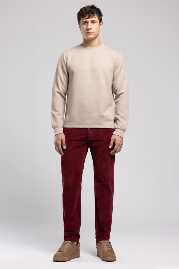 Pierce Normal Bel Dar Kesim Düz Paça Erkek Pantolon Bordo