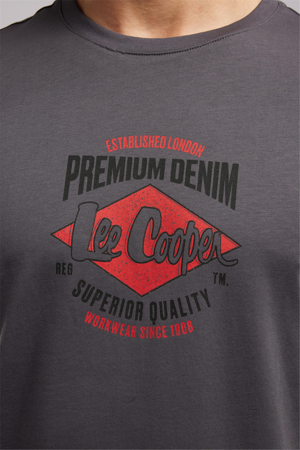 PREMIUM Erkek Regular Fit Baskılı Bisiklet Yaka T-Shirt Gri