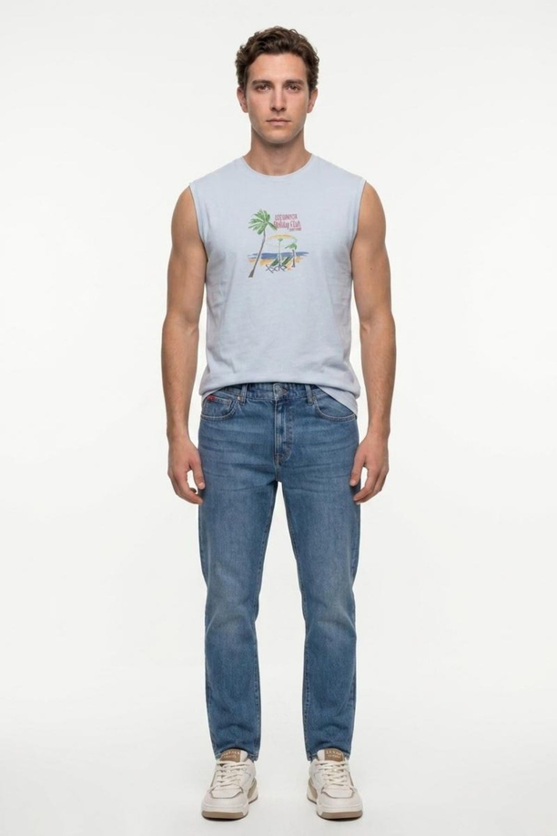RICKY Erkek High Rise Straight Fit Jean Pantolon Mavi