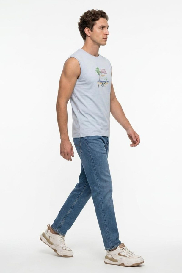 RICKY Erkek High Rise Straight Fit Jean Pantolon Mavi