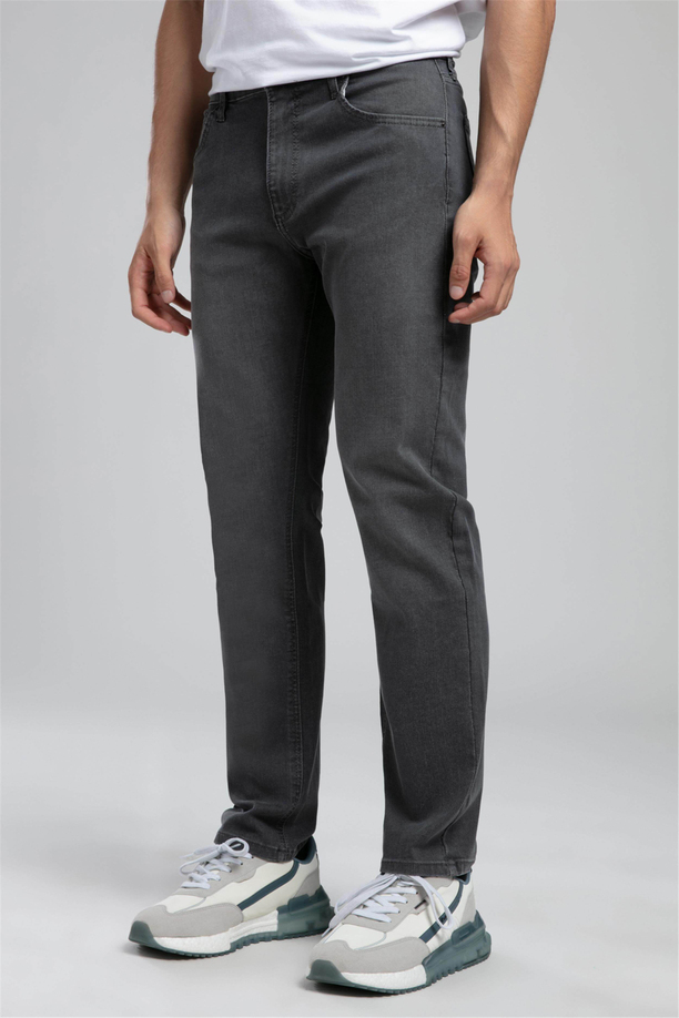 Rico Yüksek Bel Düz Kesim Düz Paça Gri Erkek Jean Pantolon