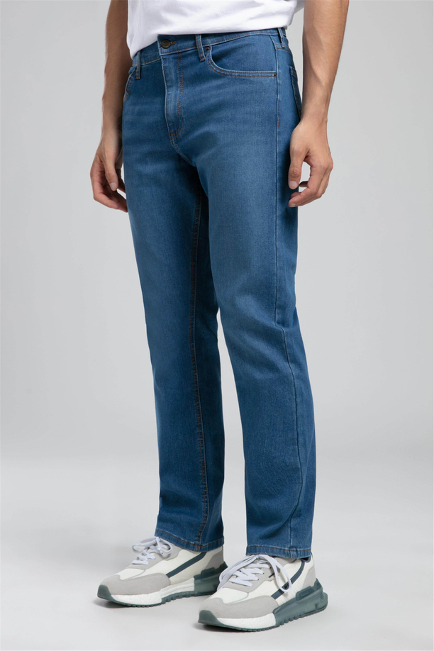 Rico Yüksek Bel Düz Kesim Düz Paça Mavi Erkek Jean Pantolon