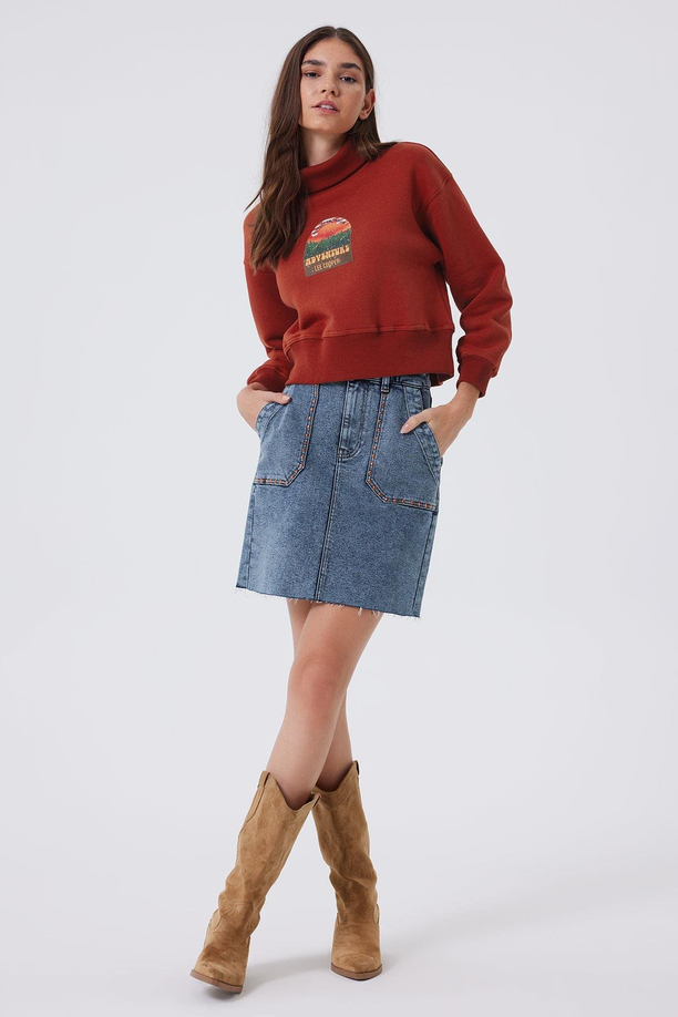 Rıta 1  Kadın Jean Etek Causa Blue