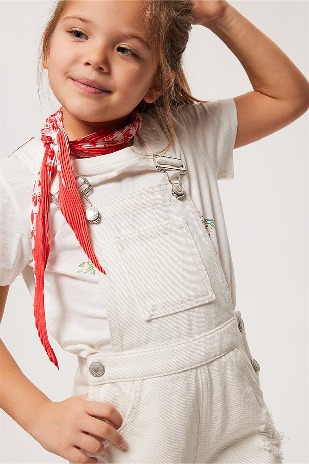 Rompers Kız Çocuk Jean Salopet Whıte Jean