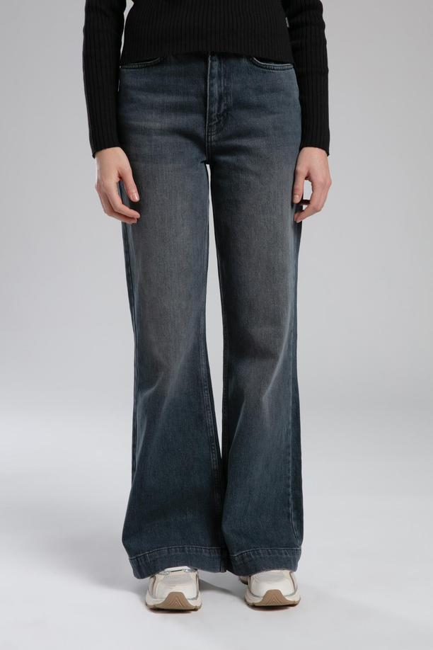 Sandy Yüksek Bel Geniş Paça Kesim Geniş Paça Gri Kadın Jean Pantolon