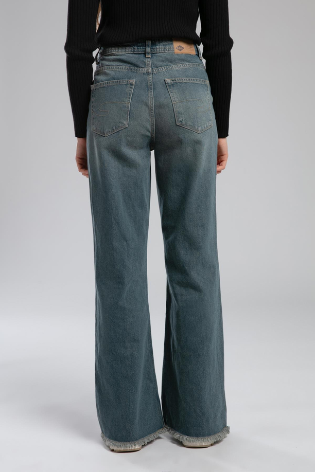 Sandy Yüksek Bel Geniş Paça Kesim Geniş Paça Mavi Kadın Jean Pantolon