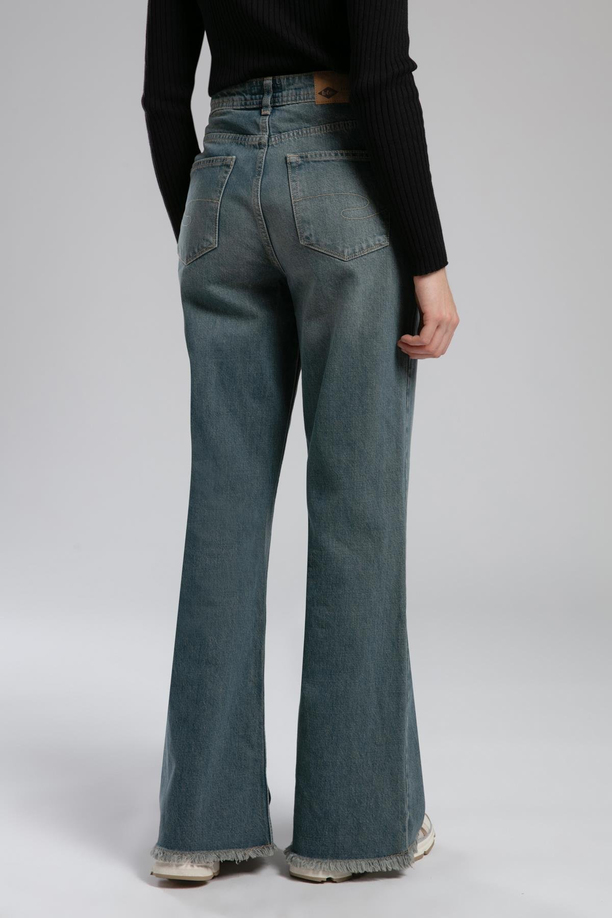 Sandy Yüksek Bel Geniş Paça Kesim Geniş Paça Mavi Kadın Jean Pantolon