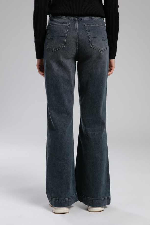 Sandy Yüksek Bel Geniş Paça Kesim Geniş Paça Gri Kadın Jean Pantolon