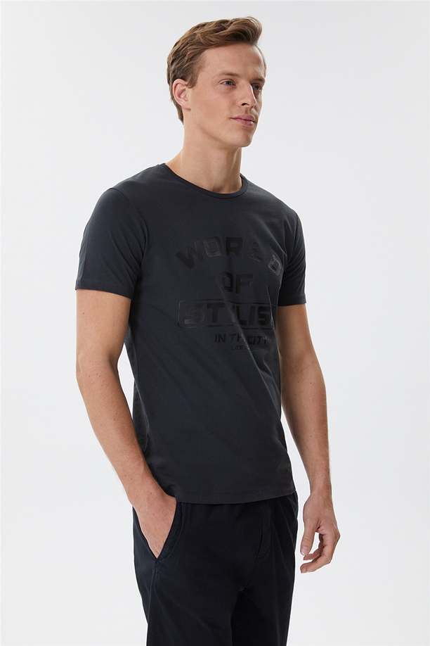 Stylish Erkek O Yaka T-Shirt Antrasit