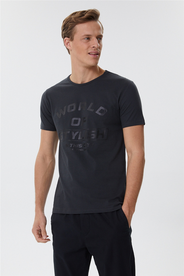 Stylish Erkek O Yaka T-Shirt Antrasit