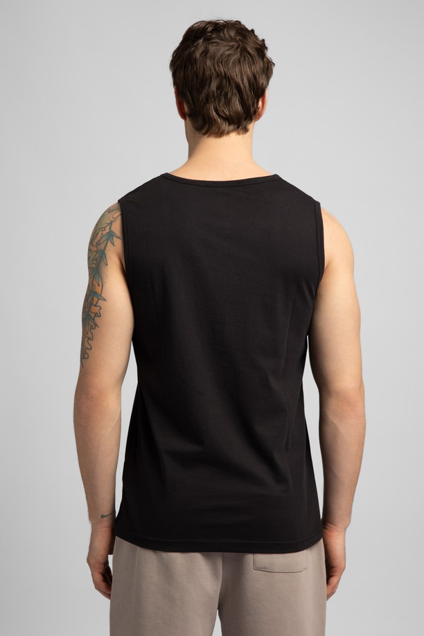 Summer Erkek Regular Fit %100 Pamuk Baskılı Bisiklet Yaka Atlet Siyah
