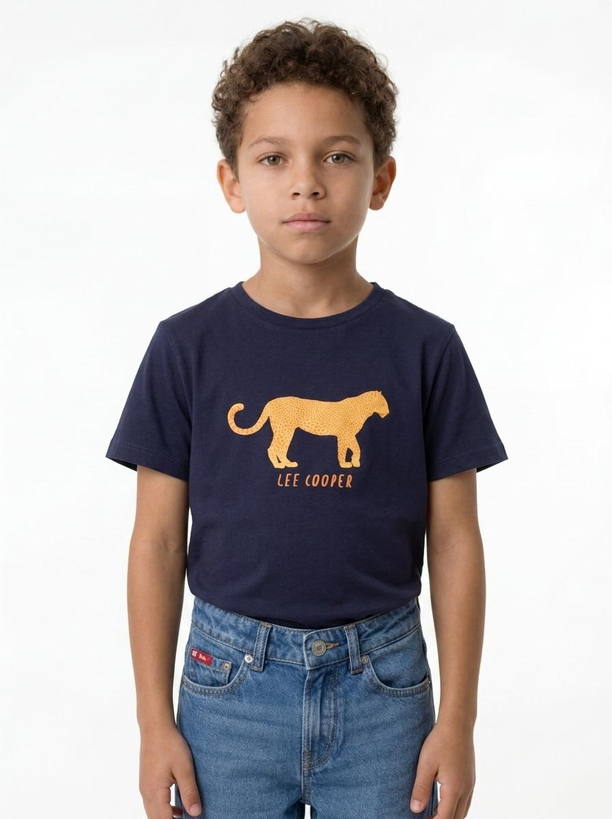 TIGER Erkek Çocuk Baskılı Bisiklet Yaka T-Shirt Mavi