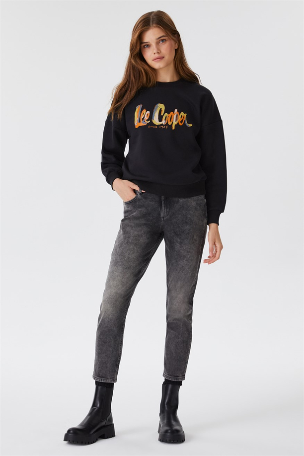 Tila Kadın Bisiklet Yaka Sweatshirt Siyah