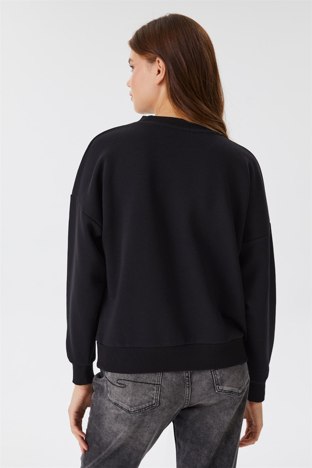 Tila Kadın Bisiklet Yaka Sweatshirt Siyah