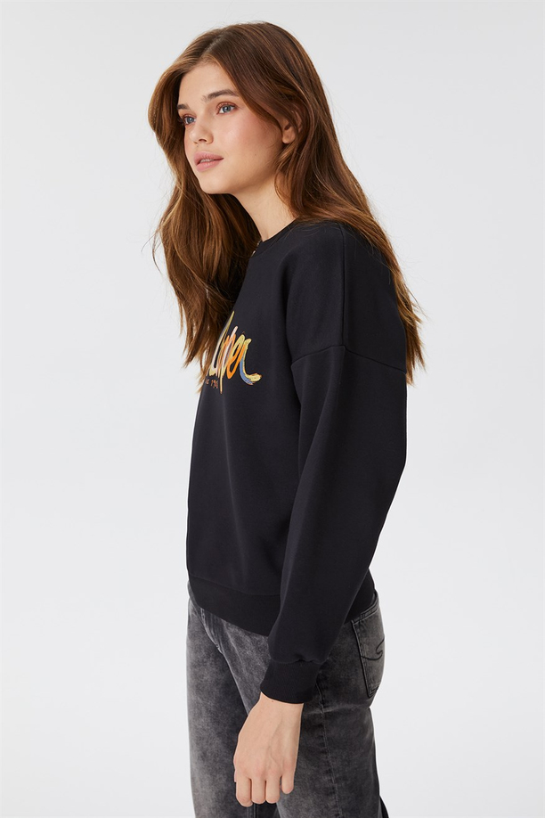 Tila Kadın Bisiklet Yaka Sweatshirt Siyah