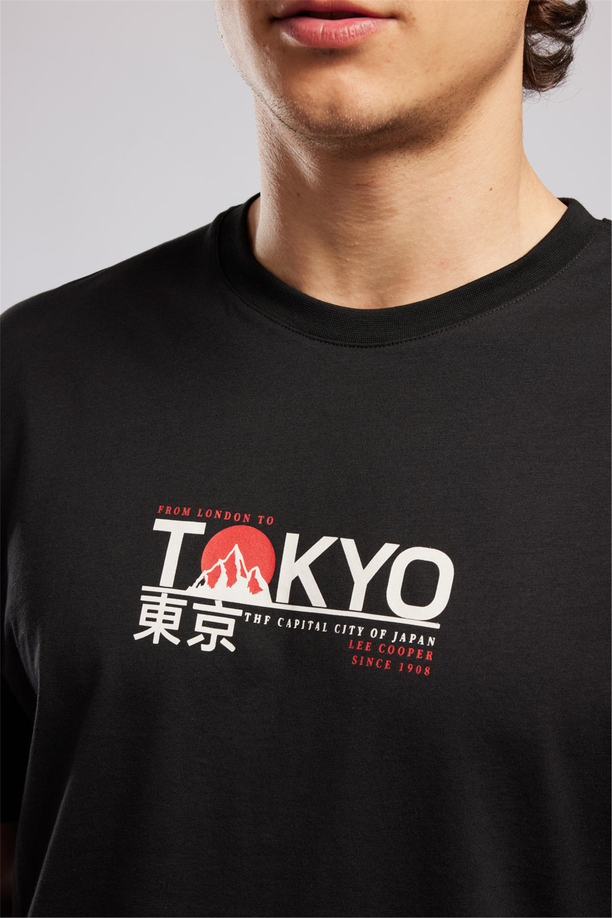 TOBIAS Erkek Loose %100 Pamuk Baskılı Bisiklet Yaka T-Shirt Siyah