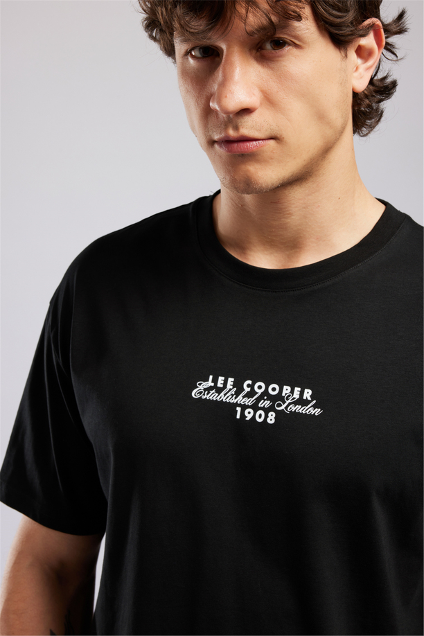 ULRIC Erkek Loose %100 Pamuk Baskılı Bisiklet Yaka T-Shirt Siyah