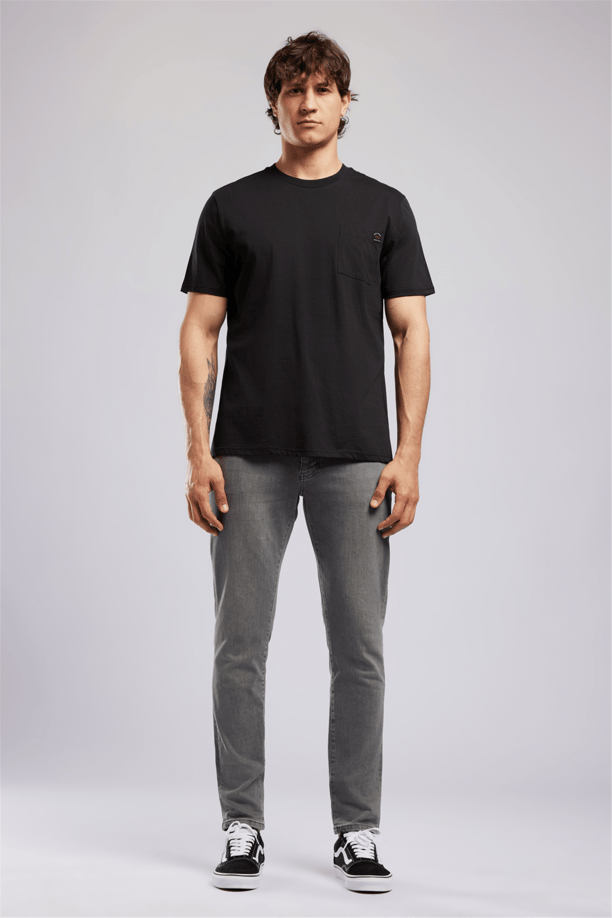 VINCENT Erkek Regular Fit %100 Pamuk Basic Bisiklet Yaka T-Shirt Siyah