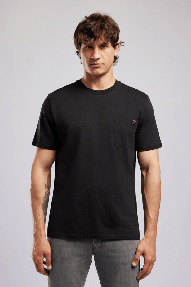 VINCENT Erkek Regular Fit %100 Pamuk Basic Bisiklet Yaka T-Shirt Siyah