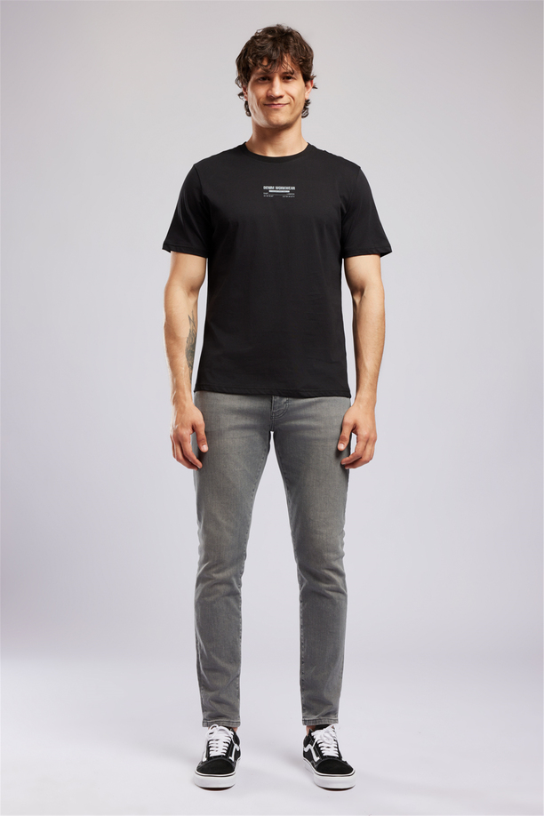 WILDER Erkek Regular Fit %100 Pamuk Baskılı Bisiklet Yaka T-Shirt Siyah