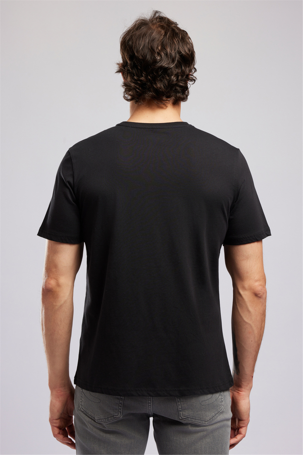 WILDER Erkek Regular Fit %100 Pamuk Baskılı Bisiklet Yaka T-Shirt Siyah