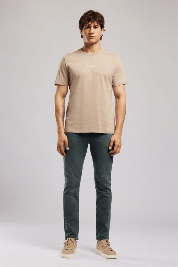 Wılder Erkek Regular Fit %100 Pamuk Baskılı Bisiklet Yaka T-Shirt Kahverengi