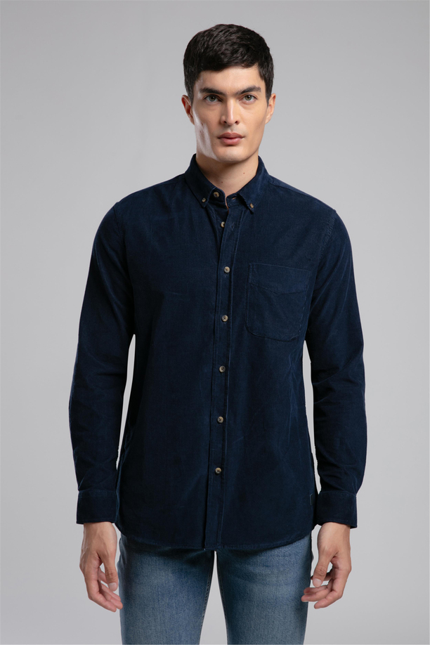 Wornes Erkek Kadife Uzun Kol Gömlek Lacivert