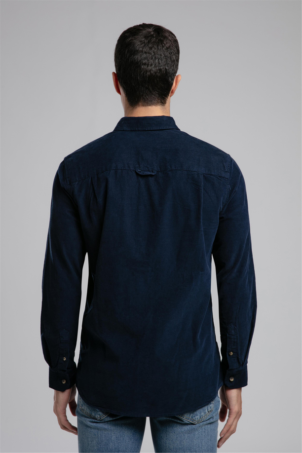 Wornes Erkek Kadife Uzun Kol Gömlek Lacivert
