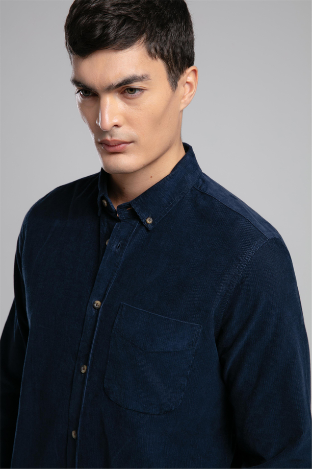 Wornes Erkek Kadife Uzun Kol Gömlek Lacivert