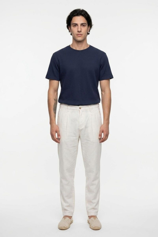 Zarse Erkek Regular Tapered Fit Pantolon Beyaz