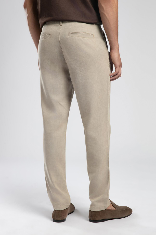 Zarse Orta Bel Konik Kesim Daralan Paça Bej Erkek Pantolon