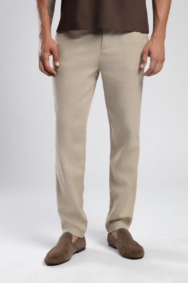 Zarse Orta Bel Konik Kesim Daralan Paça Bej Erkek Pantolon