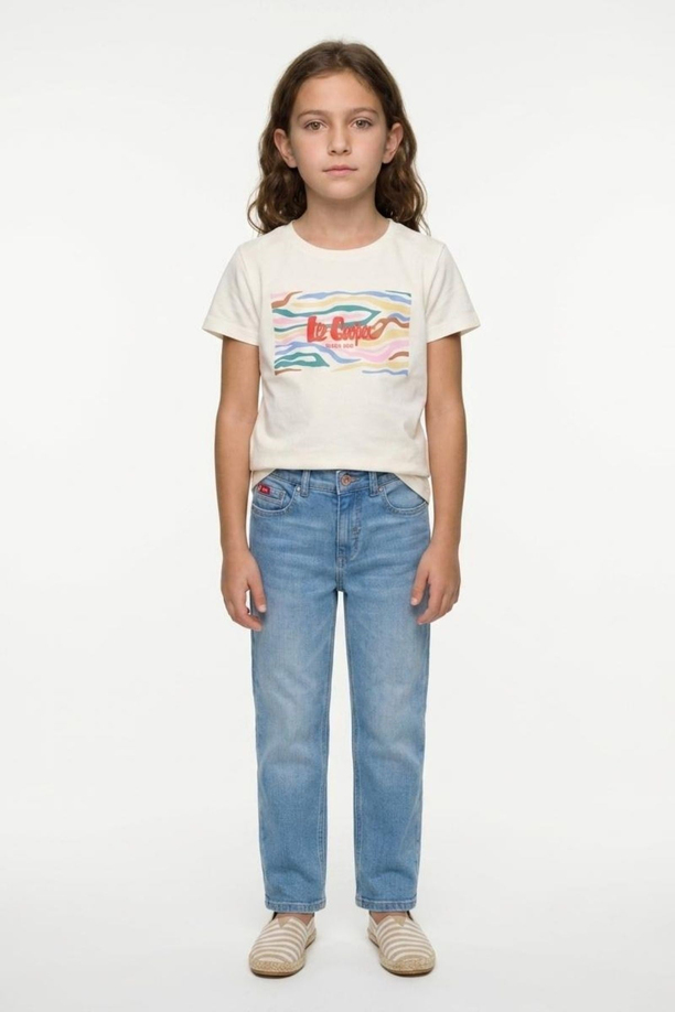 ZEBRANA Kız Çocuk Baskılı Bisiklet Yaka T-Shirt Ekru