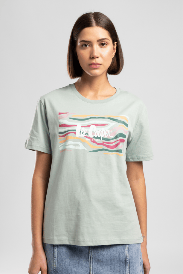 Zebrars Kadın Basic Baskılı Bisiklet Yaka T-Shirt Yeşil