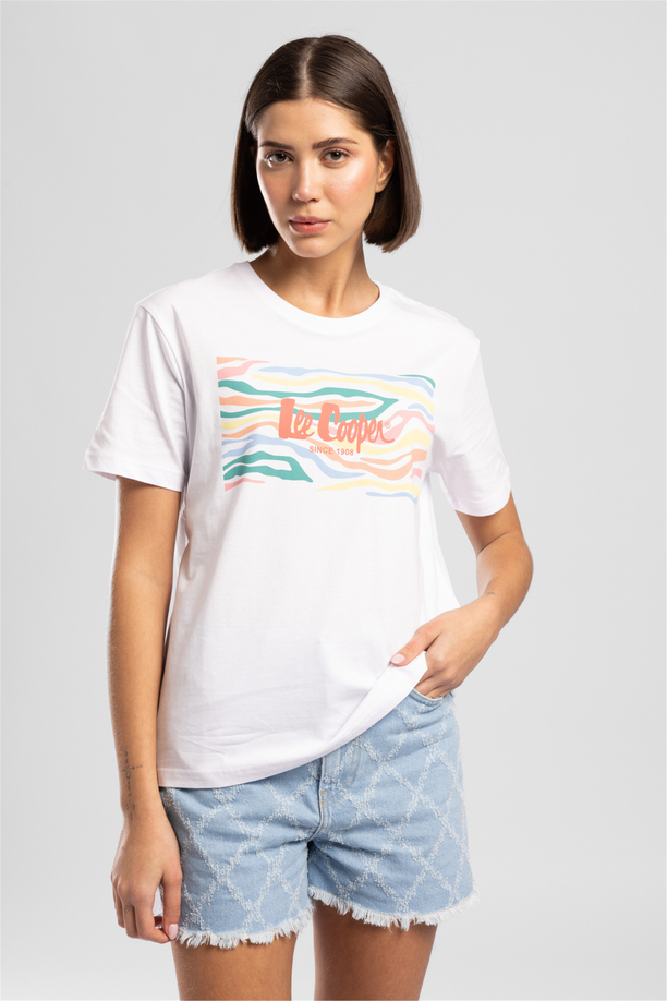 Zebrars Kadın Basic Baskılı Bisiklet Yaka T-Shirt Beyaz