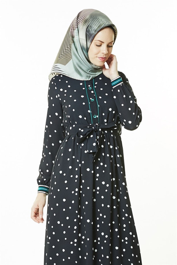 Armine Puantiyeli Elbise 8K9603 Siyah