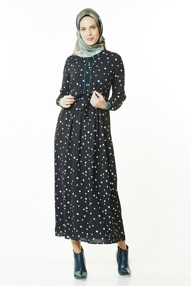 Armine Puantiyeli Elbise 8K9603 Siyah