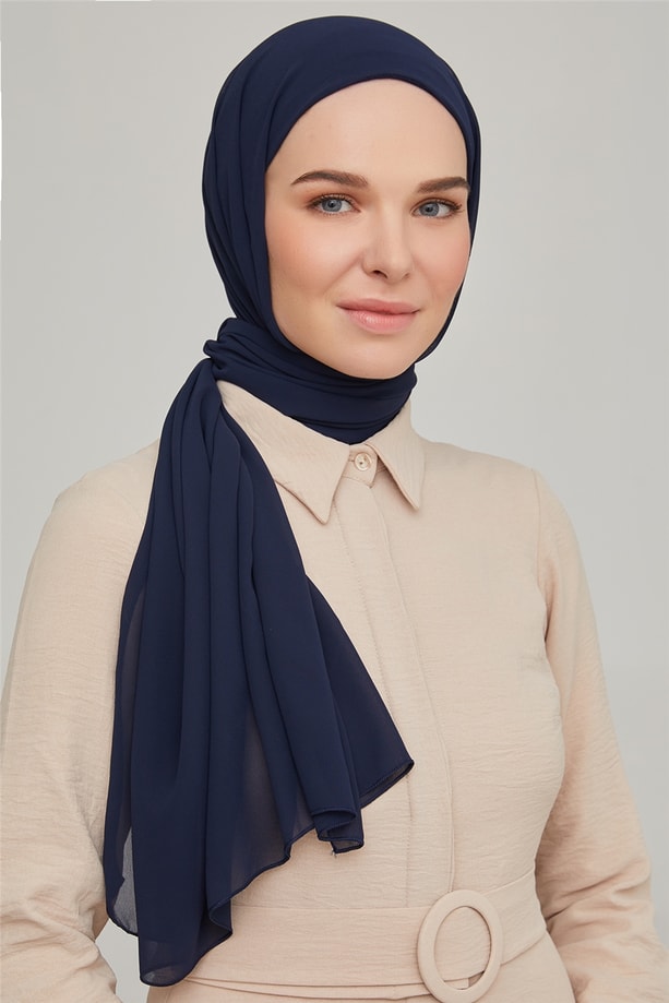 Armine Boneli Şifon Şal 00Oaat44 Koyu Lacivert