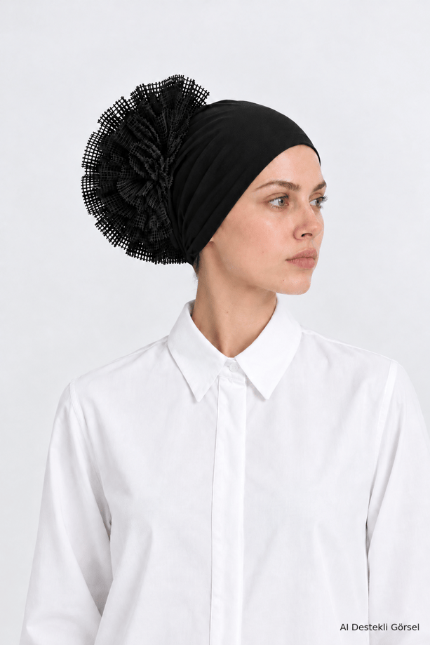 Fırfırlı Silikonlu Geçme Bone Siyah 