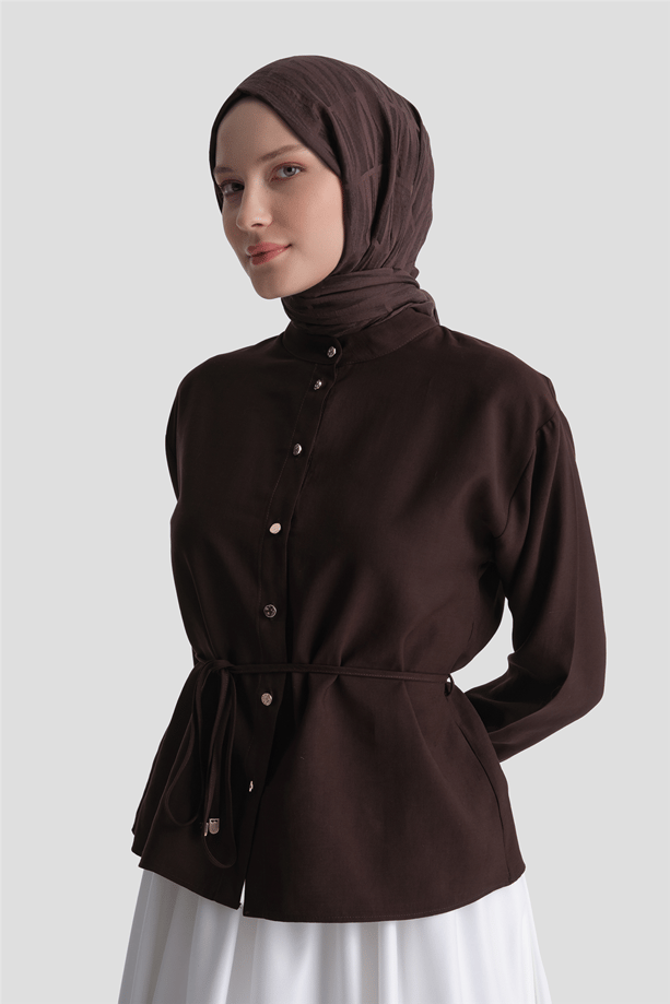 Beli Bağlamalı Bluz Kahverengi 