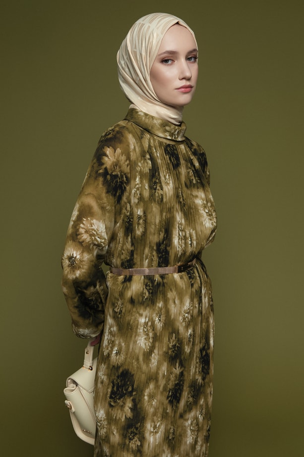 Çiçek Desenli Elbise Yeşil