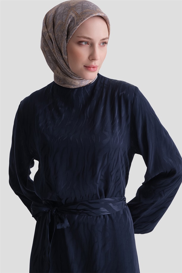 Jakarlı Elbise Lacivert