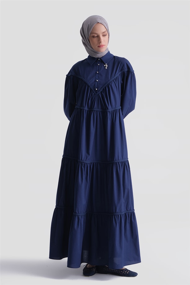 Oversize Katlı Elbise Lacivert