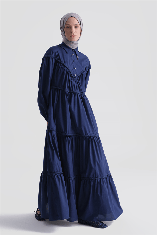 Oversize Katlı Elbise Lacivert