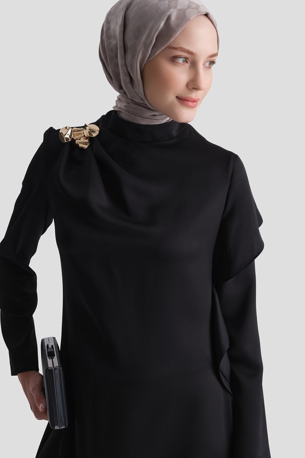 Taşlı Şık Elbise Siyah
