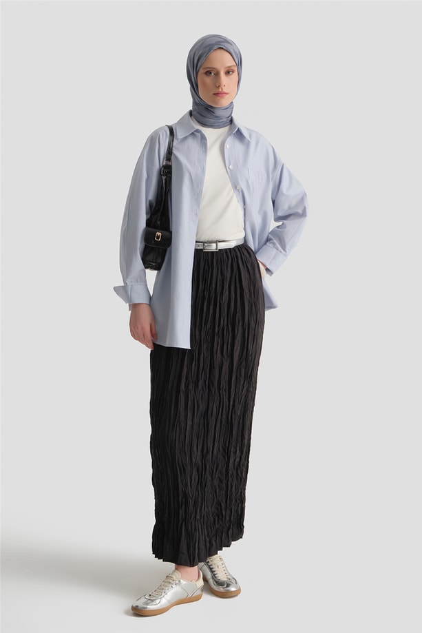 Relax Kırışık Görünümlü  Etek Siyah