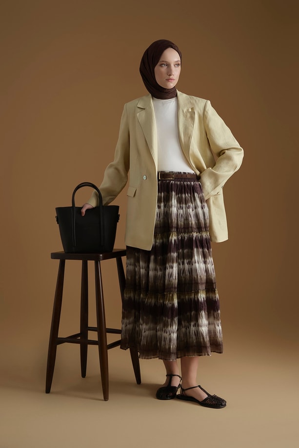 Batik Desenli Etek Haki